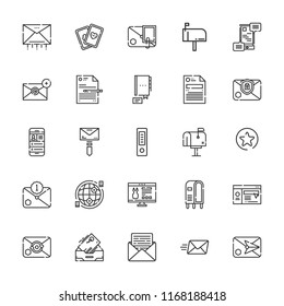 Collection of 25 email outline icons include icons such as email, file, mailbox, favorites button, contact, internet, website, communications, cards, inbox, letterbox, mail