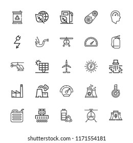 Collection of 25 fuel outline icons include icons such as ecology, electricity, gasoline, hydroelectric power station, power plant, solar energy, water pollution