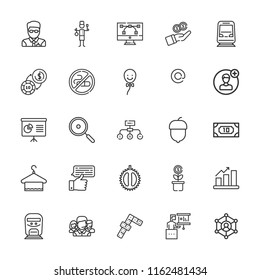 Collection of 25 group outline icons include icons such as bar chart, presentation, dominoes, money, chat, team, manager, towel, no smoking, staff, balloon, network, user