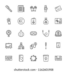 Collection of 25 hand outline icons include icons such as investment, pen, ace, customer, positive and negative, euro, parcel, key card, passport, screwdriver, skipping rope