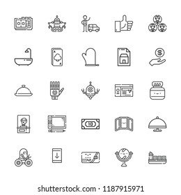 Collection Of 25 Hand Outline Icons Include Icons Such As Ace, Engineer, Valet, Tray, Mitten, Mirror, Money, Bathtub, Documents, Downloading From Smartphone, Serving Dish