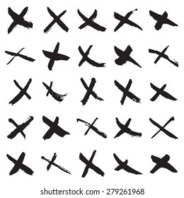 Collection of 25 hand painted X marks. Vector illustration
