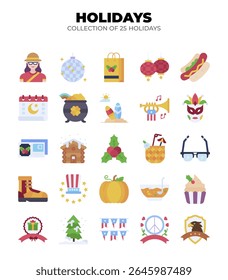 Collection of 25 Holidays. Festive Icons for Seasonal Celebrations