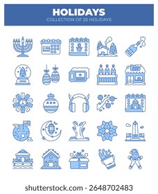 Collection of 25 Holidays. Festive Icons for Winter. Spring. Summer and Autumn Celebrations