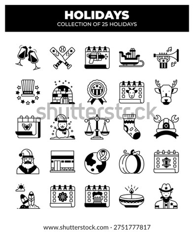 Collection of 25 Holidays. Icon Set for Festive Occasions