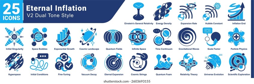 A collection of 25 icons with a Eternal Inflation theme Dualtone style.