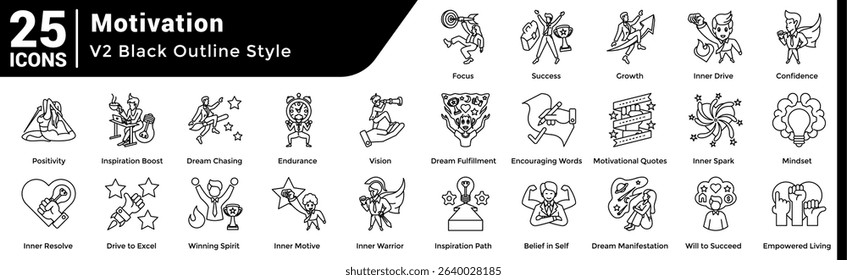A collection of 25 icons with a Motivation theme Line style.