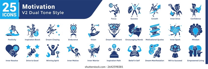 A collection of 25 icons with a Motivation theme Dualtone style.