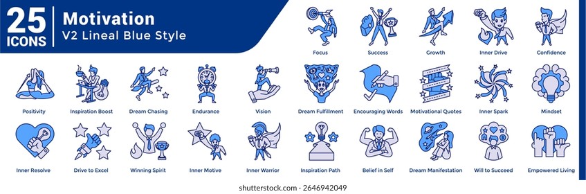 Uma coleção de 25 ícones com um tema Motivação Azul estilo.