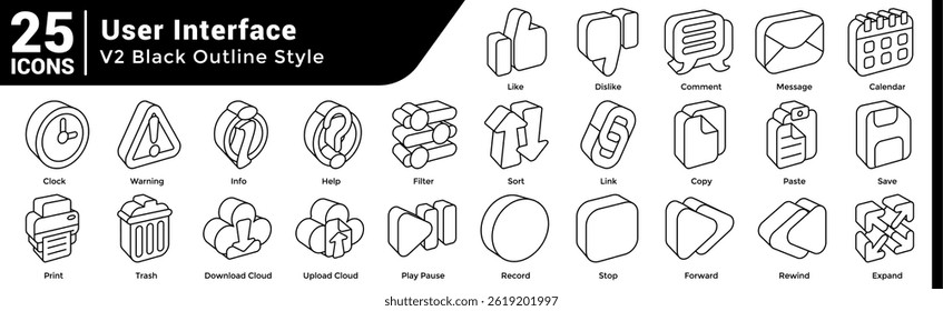 A collection of 25 icons with a User Interface theme Line style.