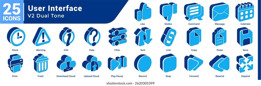 A collection of 25 icons with a User Interface theme Dualtone style.
