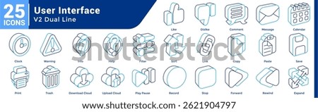 A collection of 25 icons with a User Interface theme Dual Line style.