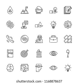 Collection of 25 idea outline icons include icons such as lamp, scientist, goal, telephone, tactics, save water, idea, cogwheel, brain, target, sketchbook, creative, vision