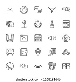 Collection of 25 interface outline icons include icons such as calculator, chat, folder, cash, filter, placeholder, search, gum shield, download, email, creative process