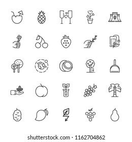 Collection of 25 leaf outline icons include icons such as fruit tree, green energy, palm tree, tree, dustpan, tea bag, branch, flower, sprout, eco factory, pear, peach, plant