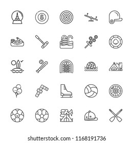 Collection of 25 leisure outline icons include icons such as casino chip, gamble, gambler, dominoes, billiard, roulette, pool, baseball, dart board, football, ice skate