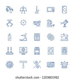 Collection of 25 machine outline icons include icons such as ace, microwave oven, oven, settings, gun, cogwheel, treadmill, blender, industrial robot, robot, atm, plunger