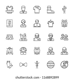 Collection of 25 men outline icons include icons such as clothes, shirt, staff, user, users, avatar, polo shirt, pants, bow tie, venus, doorman, group, toilet, woman, kid