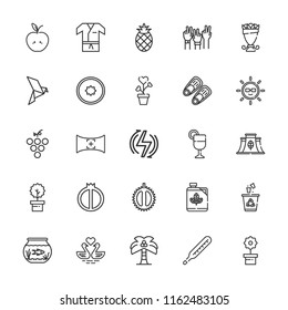 Collection of 25 nature outline icons include icons such as flower, palm tree, plant, renewable energy, aquarium, bird, peace, recycling, eco factory, biodiesel, fins, karate
