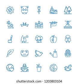 Collection of 25 nature outline icons include icons such as trees, water pollution, pigeon, pigeons, planet earth, turbine, cold water, syrup, eruption, leaf, ink, horse