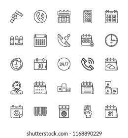 Collection of 25 number outline icons include icons such as phone call, dominoes, bingo, hours, clock, podium, bullets, calendar, time, periodic table, barcode