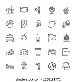 Collection of 25 collection outline icons include icons such as waitress, tea bag, planet earth, shopping bag, stats, minivan taxi, refresh button, shoes, mango, thinking