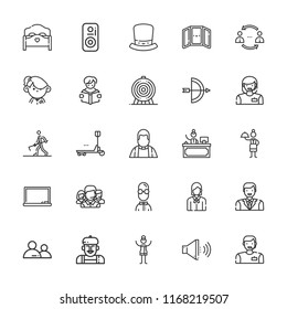 Collection of 25 person outline icons include icons such as team, receptionist, waitress, archery, employee, speaker, student, blackboard, user, network, woman, artist, hat