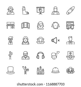 Collection of 25 person outline icons include icons such as team, maid, chef, inhaler, headset, presentation, speaker, speakers, surf, human resources, command, hat, boy, desk