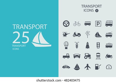 a collection of 25 pieces of flat icons on the theme of transport in creative assembly