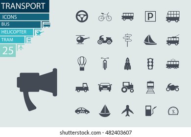 a collection of 25 pieces of flat icons on the theme of transport in creative assembly