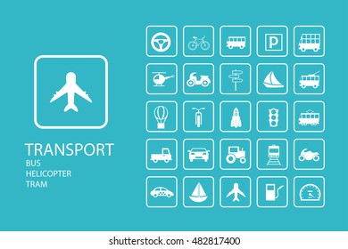 a collection of 25 pieces of flat icons on the theme of transport in creative assembly