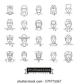 Collection Of 25 Professional People Avatar Line Icons. Professions Symbols  Set.