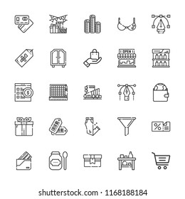 Collection of 25 sale outline icons include icons such as discount, funnel, shopping bag, shopping cart, purse, coins, tag, bra, , gift, mall, shelf, cutting, gifts, store