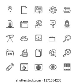 Collection of 25 search outline icons include icons such as optimization, loupe, browser, archives, folder, file, detective, browsers, keyword, research, searching, search