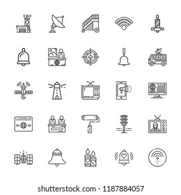 Collection of 25 signal outline icons include icons such as wifi, bell, news, lighthouse, paint roller, television, antenna, radar, ladder, satellite, candle, traffic light