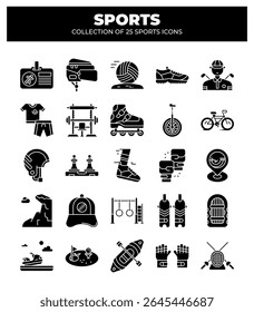 Coleção de 25 Ícones Esportivos. Guia definitivo para equipamentos e atividades esportivas