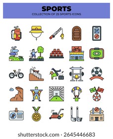 Collection of 25 Sports Icons. A Vibrant Guide to Summer and Extreme Sports