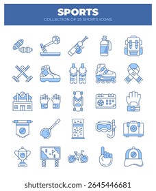 Collection of 25 Sports Icons. A Visual Guide to Summer and Winter Sports Equipment