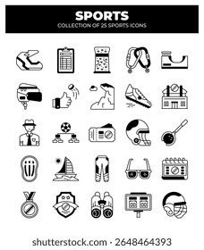 Collection of 25 Sports Icons. A Visual Guide to Various Games and Equipment