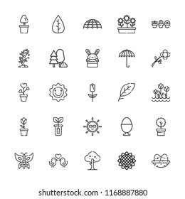 Collection Of 25 Spring Outline Icons Include Icons Such As Leaf, Plant, Tulip, Umbrella, Playground, Forest, Love Birds, Sprout, Boiled Egg, Sun, Tree, Tulips, Flower, Nest