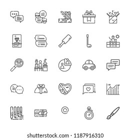 Collection of 25 stroke outline icons include icons such as swimming pool, paint brush, stats, cricket, golf, chat, at, mixed, diamond, gift, line chart, brushes, car, product