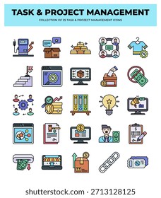 Coleção de 25 Ícones de Gerenciamento de Tarefas e Projetos