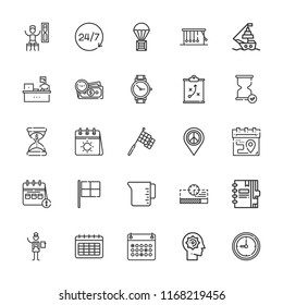 Collection of 25 time outline icons include icons such as calendar, delivery, time, manager, placeholder, wristwatch, agenda, management, hourglass, measuring cup, working