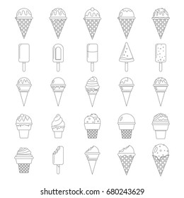 Collection of 25 vector ice cream illustrations isolated on white background ror tasty food ice cream design