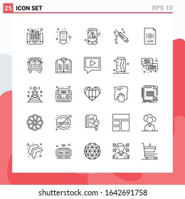 Collection of 25 Vector Icons in Line style. Modern Outline Symbols for Web and Mobile. Line Icon Sign Isolated on White Background. 25 Icons.