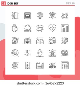 Collection of 25 Vector Icons in Line style. Modern Outline Symbols for Web and Mobile. Line Icon Sign Isolated on White Background. 25 Icons.