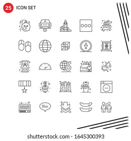 Colección de 25 iconos vectoriales al estilo de línea. Símbolos de esquema perfecto para Web y Mobile. Señales de icono de línea en fondo blanco. 25 Iconos.