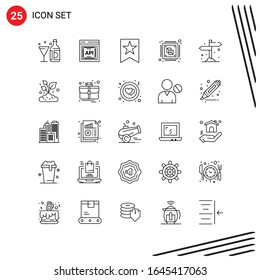 Colección de 25 iconos vectoriales al estilo de línea. Símbolos de esquema perfecto para Web y Mobile. Señales de icono de línea en fondo blanco. 25 Iconos.