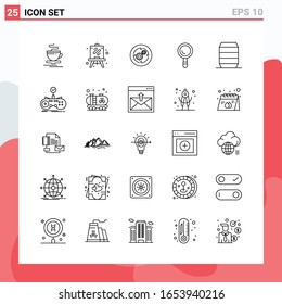 Colección de 25 iconos vectoriales al estilo de línea. Símbolos de esquema modernos para web y móvil. Signo de icono de línea aislado en fondo blanco. 25 Iconos.