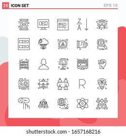 Colección de 25 iconos vectoriales al estilo de línea. Símbolos de esquema modernos para web y móvil. Signo de icono de línea aislado en fondo blanco. 25 Iconos.